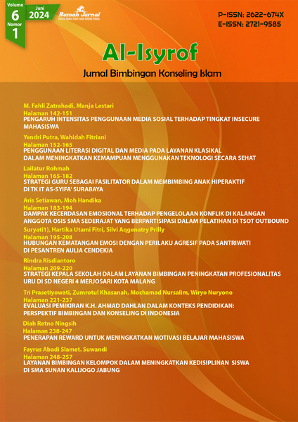 					View Vol. 6 No. 2 (2024): Al-Isyrof: Jurnal Bimbingan dan Konseling Islam
				