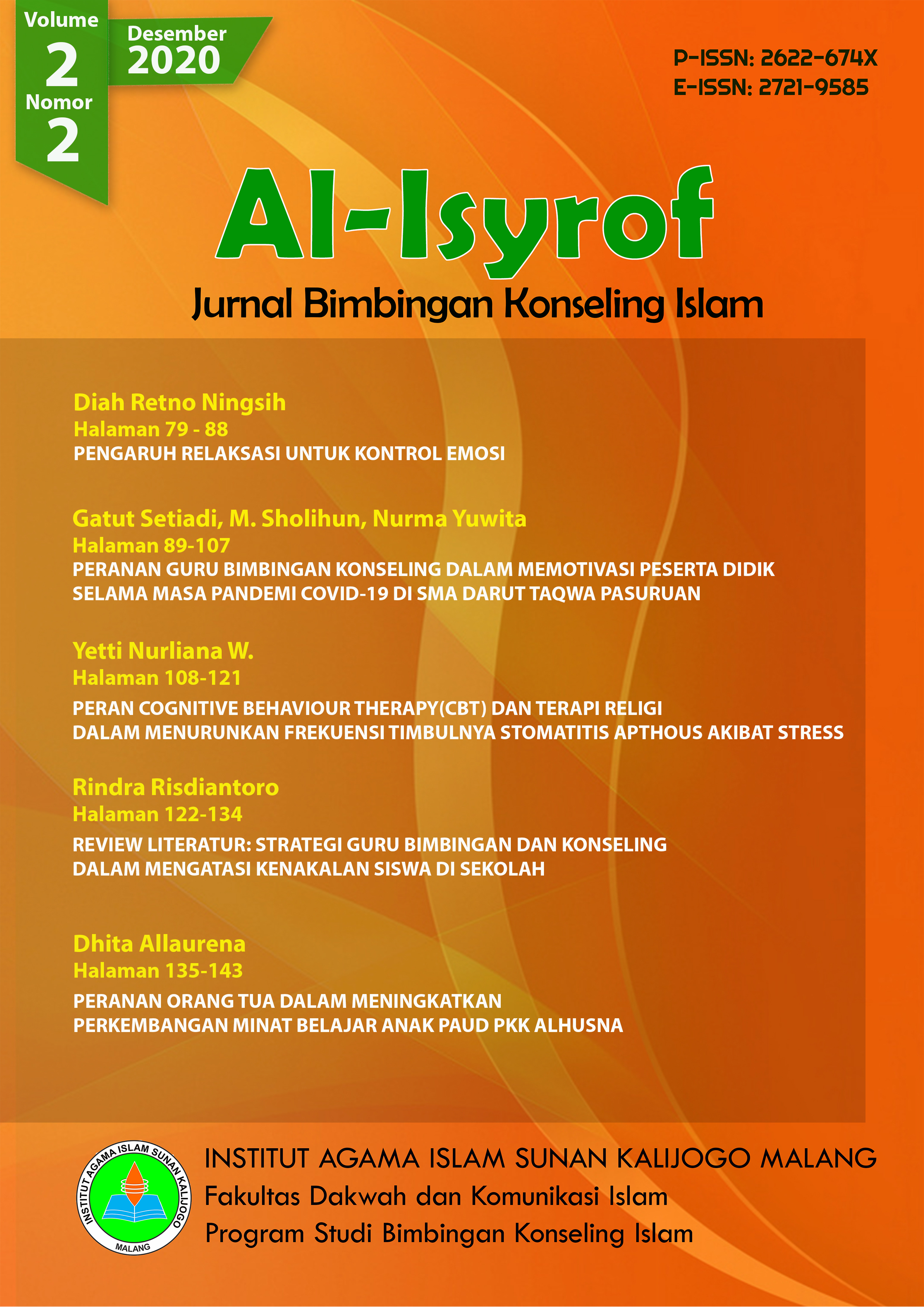 					View Vol. 2 No. 2 (2020): AL-ISYROF: Jurnal Bimbingan Konseling Islam
				