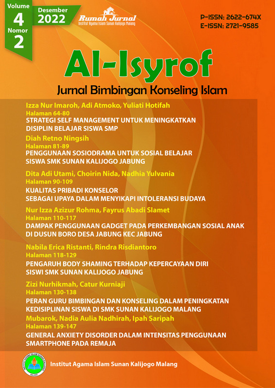 					View Vol. 4 No. 2 (2022): Al-Isyrof: Jurnal Bimbingan dan Konseling Islam
				