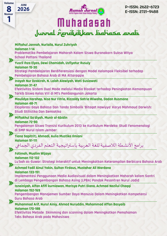 					View Vol. 8 No. 1 (2026): Muhadasah: Jurnal Pendidikan Bahasa Arab
				