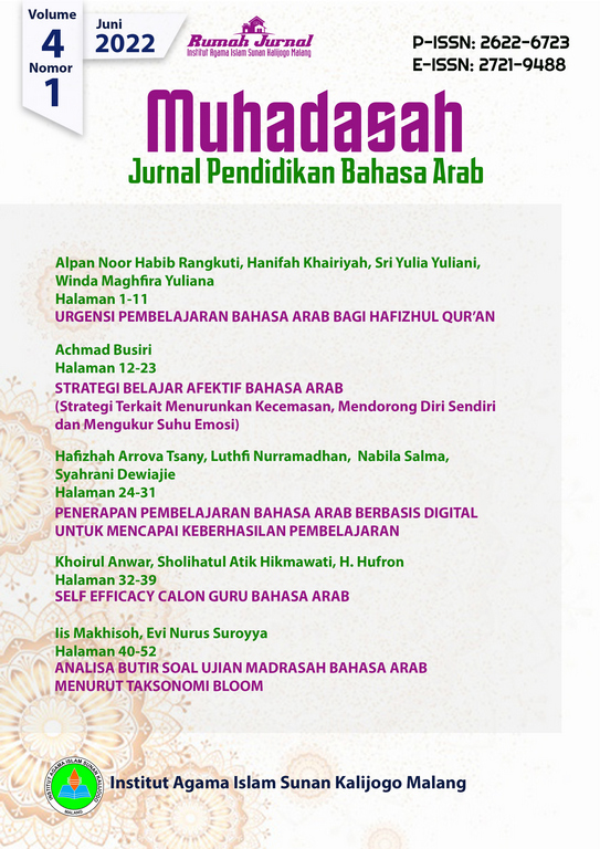 					View Vol. 4 No. 1 (2022): Muhadasah: Jurnal Pendidikan Bahasa Arab
				