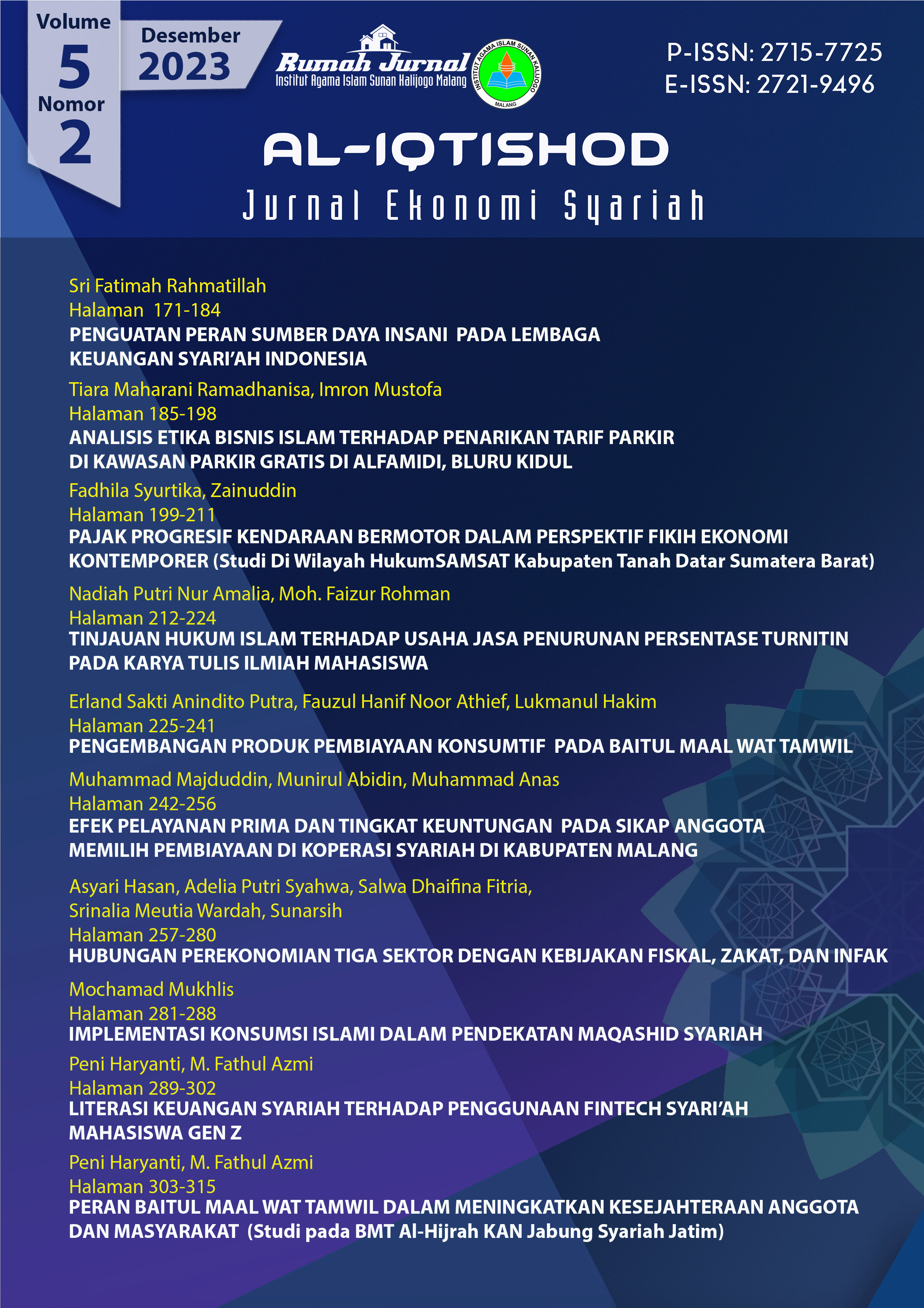 					View Vol. 5 No. 2 (2023): Al-Iqtishod: Jurnal Ekonomi Syariah
				