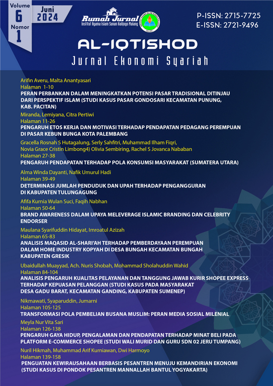 					View Vol. 6 No. 1 (2024): Al-Iqtishod: Jurnal Ekonomi dan Bisnis Islam
				