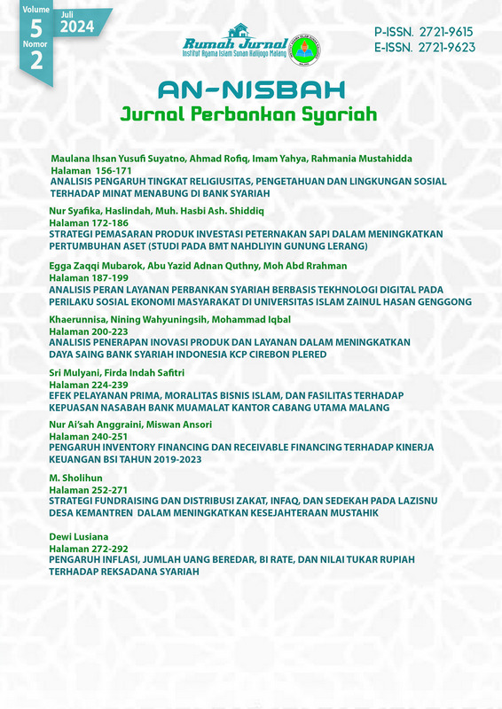 					View Vol. 5 No. 2 (2024): An-Nisbah: Jurnal Perbankan Syariah
				