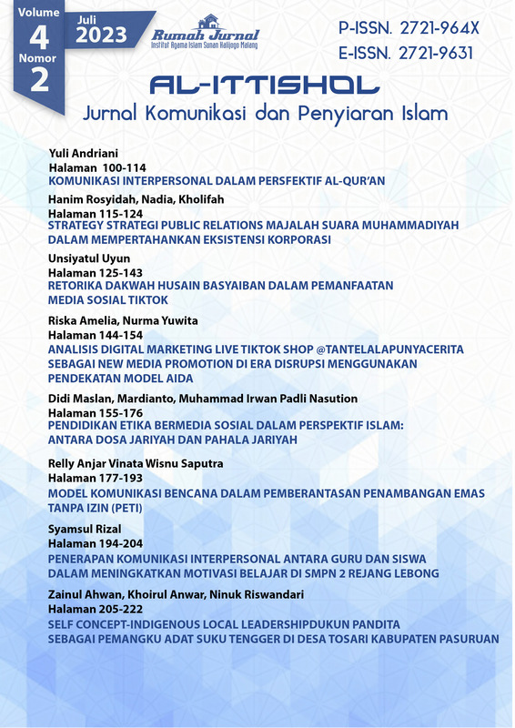 					View Vol. 4 No. 2 (2023): Al-Ittishol: Jurnal Komunikasi dan Penyiaran Islam
				